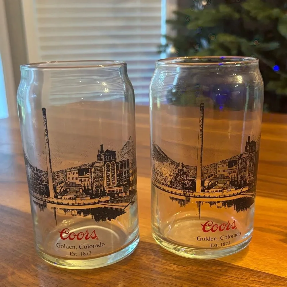 Coors Beer Company Golden Colorado 1873 Pair of Beer Glasses 5.25” Tall 16 ounce